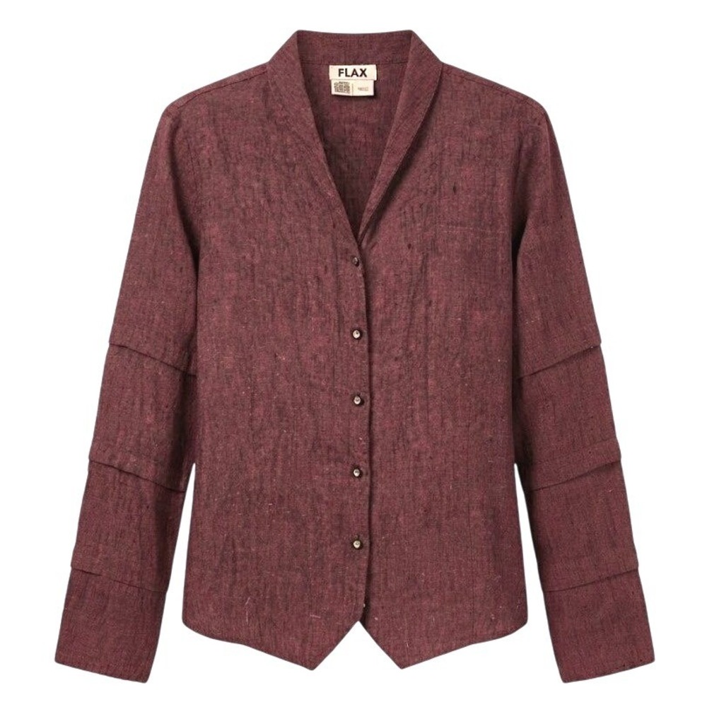 Flax 100% Linen Button Up Shirt Jacket Womens Size 2G 2X Pink Tiered Sleeve - IW